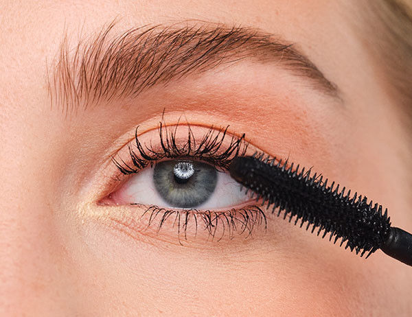 The mascara is applied to the upper lash line.