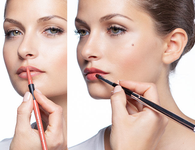 Ici, le Lip Liner, ainsi que le rouge à lèvres sont appliqués.
