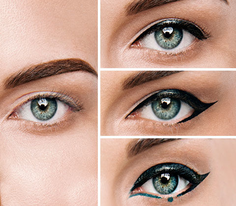 Vorher/Nachher-Effekt unterschiedlicher Eyeliner-Looks